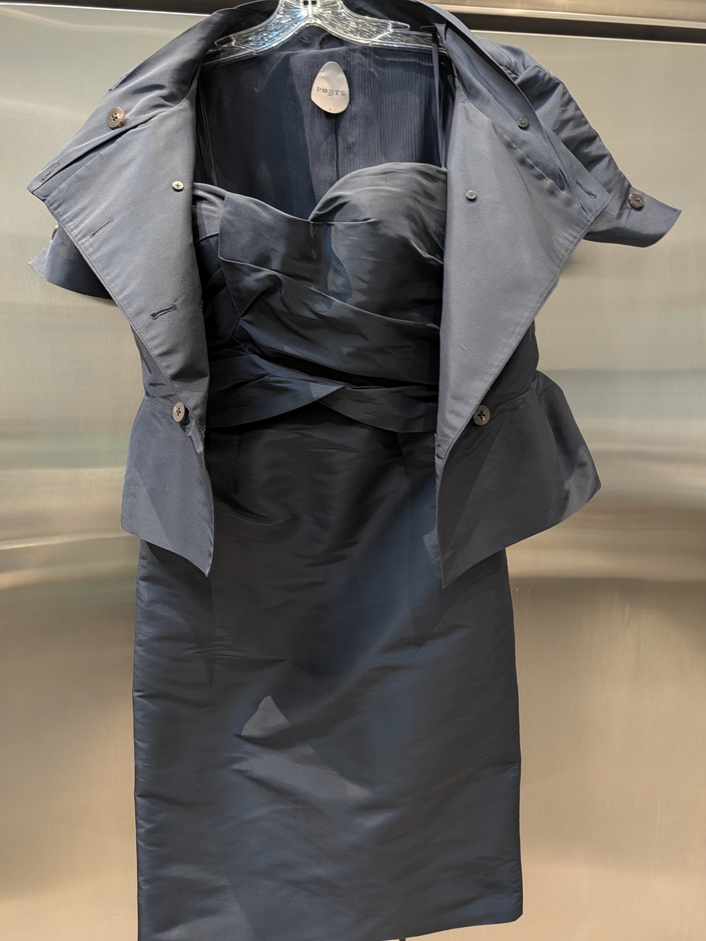Elegant Ports 100% Silk Navy Strapless Sheath Dress with Matching Jacket